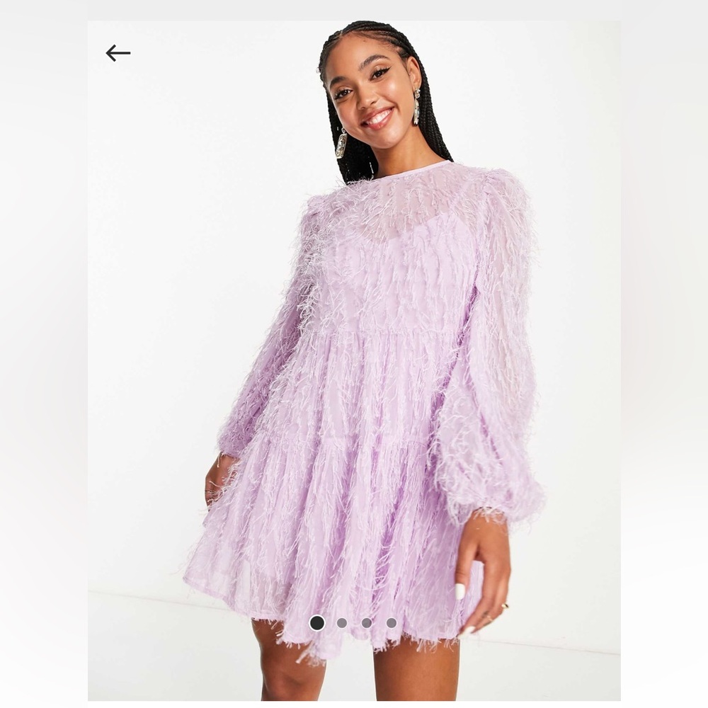 Lilac purple knee length fluffy long sleeve dress